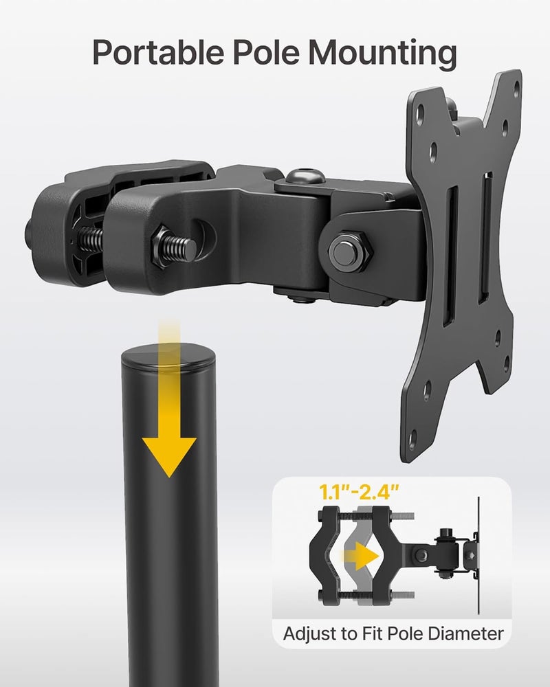 Montek Universal Pole Mount Bracket for 17”-32” Screens, Holds to 17.6 lbs, Full Motion Adjustable Monitor Mount, 75x75/100x100 VESA Mounting Plate, Fits 1.1”-2.4” Pole Diameter, Black - Image 3